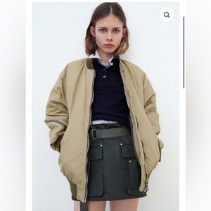 NWT Zara Women’s Nylon Bomber Jacket with Zippers tan size Small